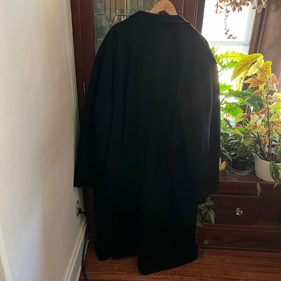 King's Court Black Single Breasted Long Men Peacoat 5XL Wool Blend Minimalist - Picture 8 of 17